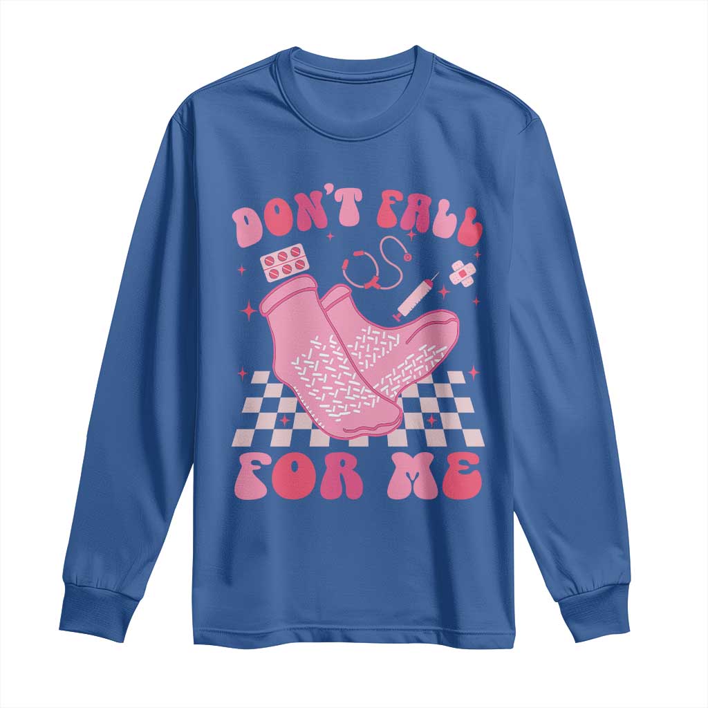 Funny Nurse Valentine Gift Long Sleeve Shirt Don't Fall For Me ER RN