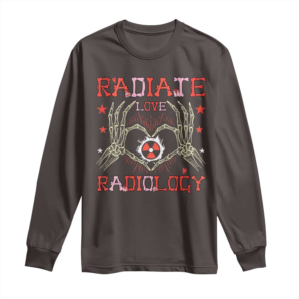 Valentines Radiology Long Sleeve Shirt Retro Rad Tech Skeleton Radiate Love Radiology