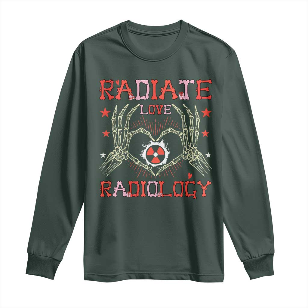 Valentines Radiology Long Sleeve Shirt Retro Rad Tech Skeleton Radiate Love Radiology