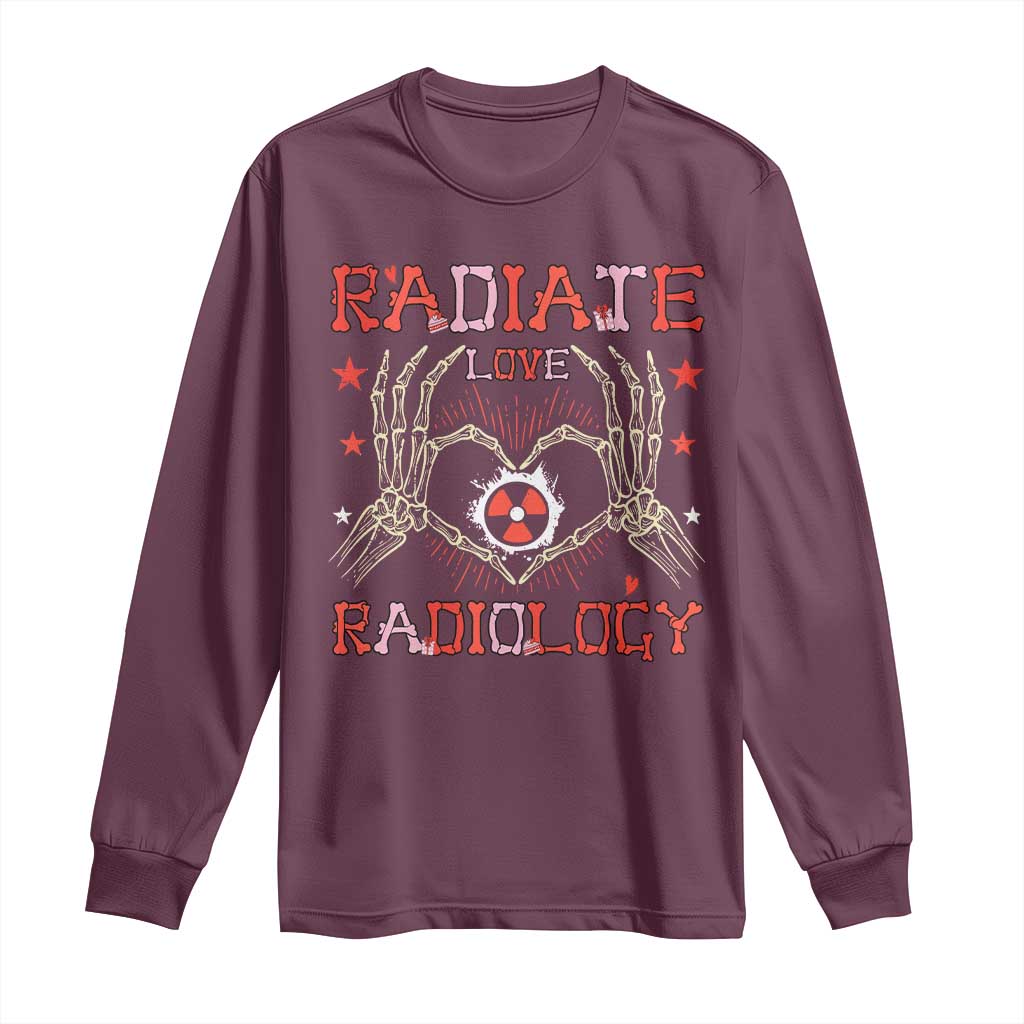 Valentines Radiology Long Sleeve Shirt Retro Rad Tech Skeleton Radiate Love Radiology