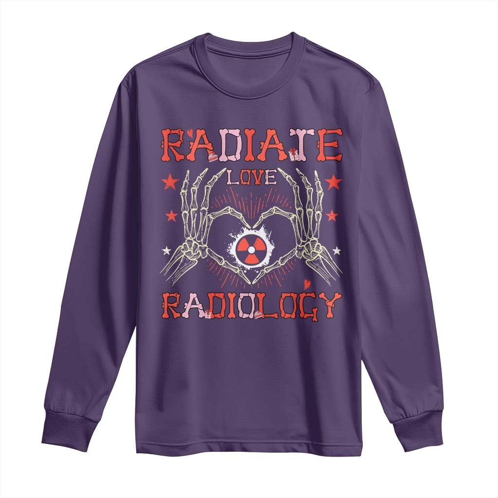 Valentines Radiology Long Sleeve Shirt Retro Rad Tech Skeleton Radiate Love Radiology