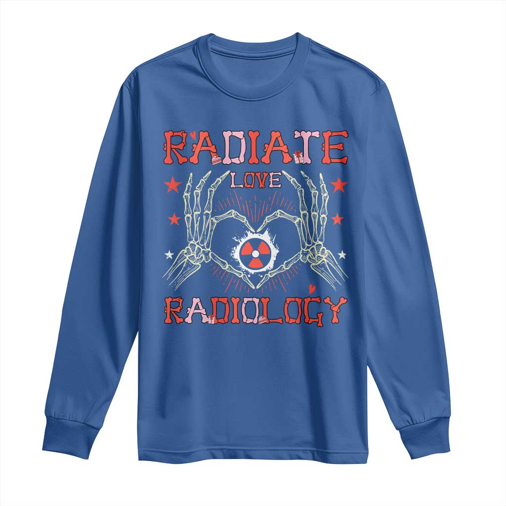 Valentines Radiology Long Sleeve Shirt Retro Rad Tech Skeleton Radiate Love Radiology