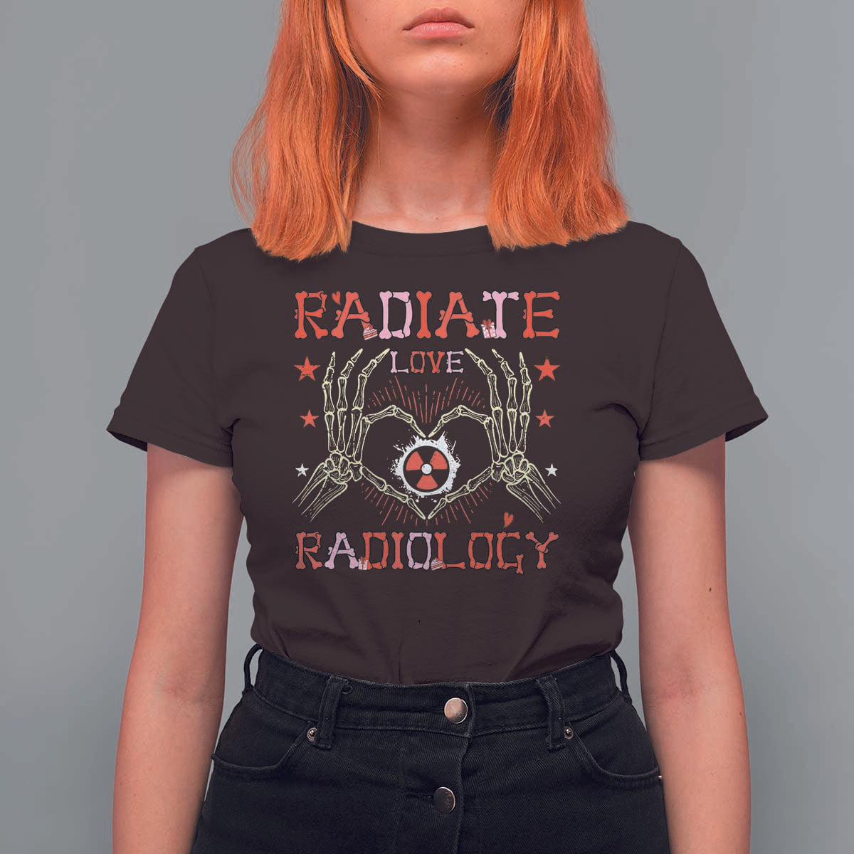 Valentines Radiology T Shirt For Women Retro Rad Tech Skeleton Radiate Love Radiology