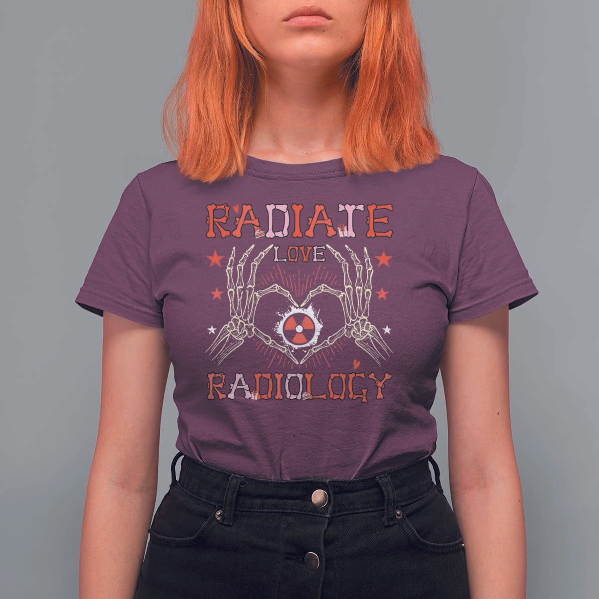 Valentines Radiology T Shirt For Women Retro Rad Tech Skeleton Radiate Love Radiology
