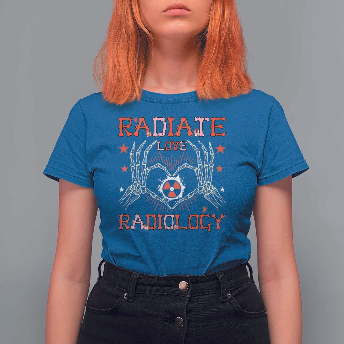 Valentines Radiology T Shirt For Women Retro Rad Tech Skeleton Radiate Love Radiology