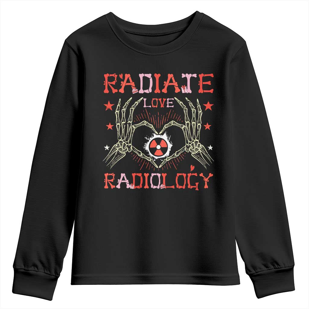 Valentines Radiology Youth Sweatshirt Retro Rad Tech Skeleton Radiate Love Radiology