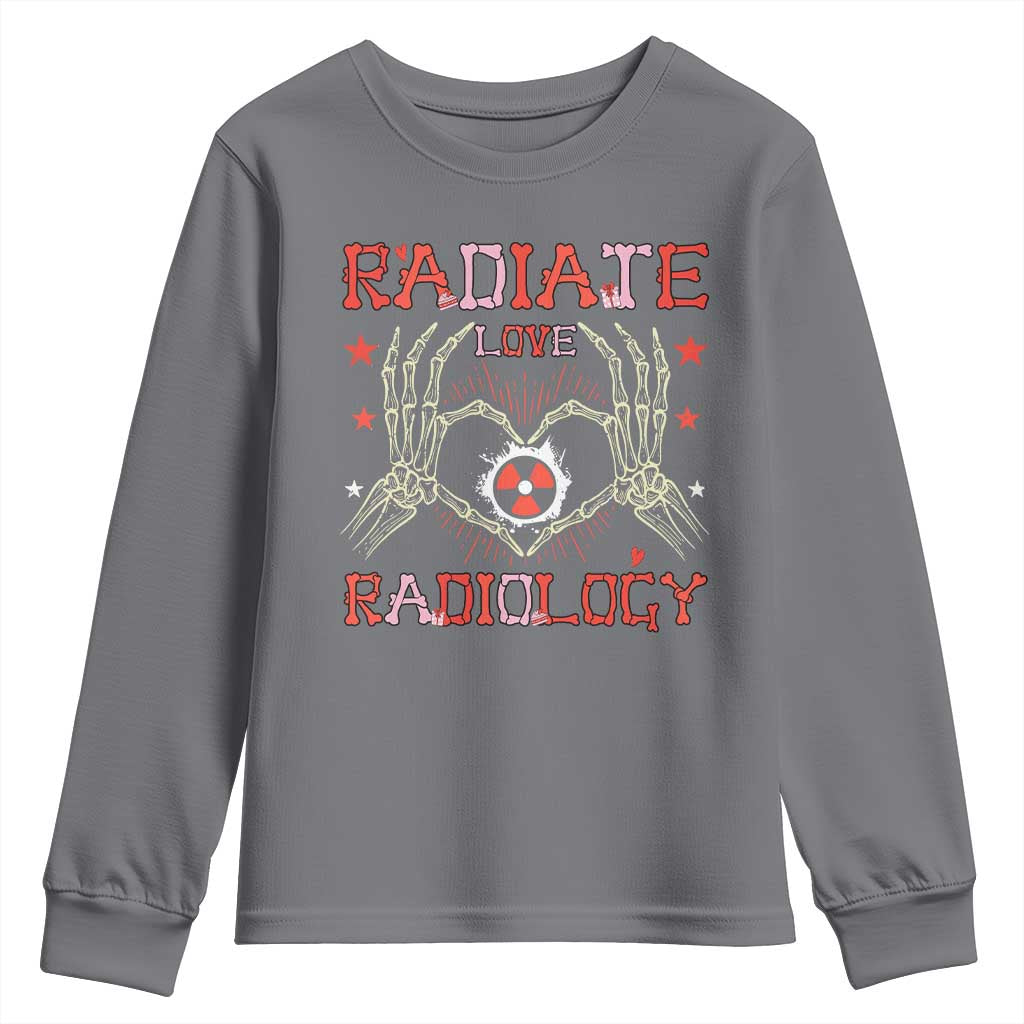 Valentines Radiology Youth Sweatshirt Retro Rad Tech Skeleton Radiate Love Radiology