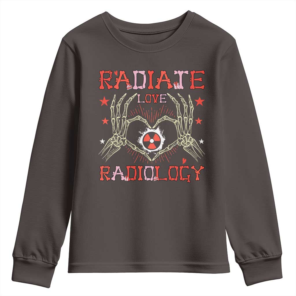 Valentines Radiology Youth Sweatshirt Retro Rad Tech Skeleton Radiate Love Radiology