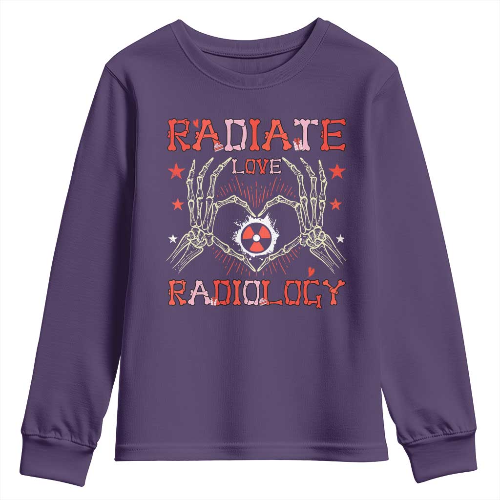 Valentines Radiology Youth Sweatshirt Retro Rad Tech Skeleton Radiate Love Radiology