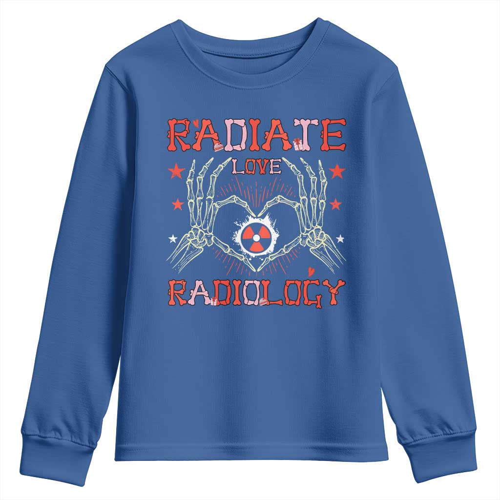 Valentines Radiology Youth Sweatshirt Retro Rad Tech Skeleton Radiate Love Radiology