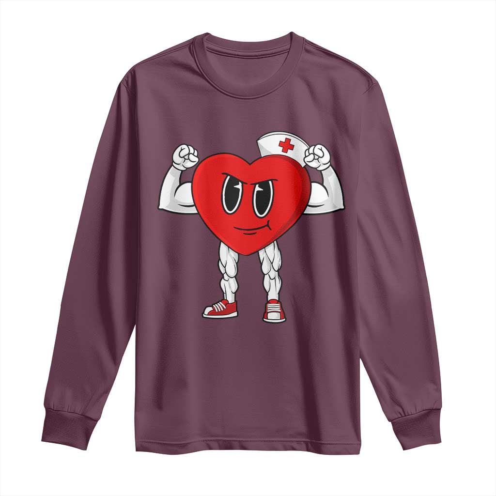 Heart Nurse Valentines Day Long Sleeve Shirt RN CNA ICU Cardiac Heart Anatomy