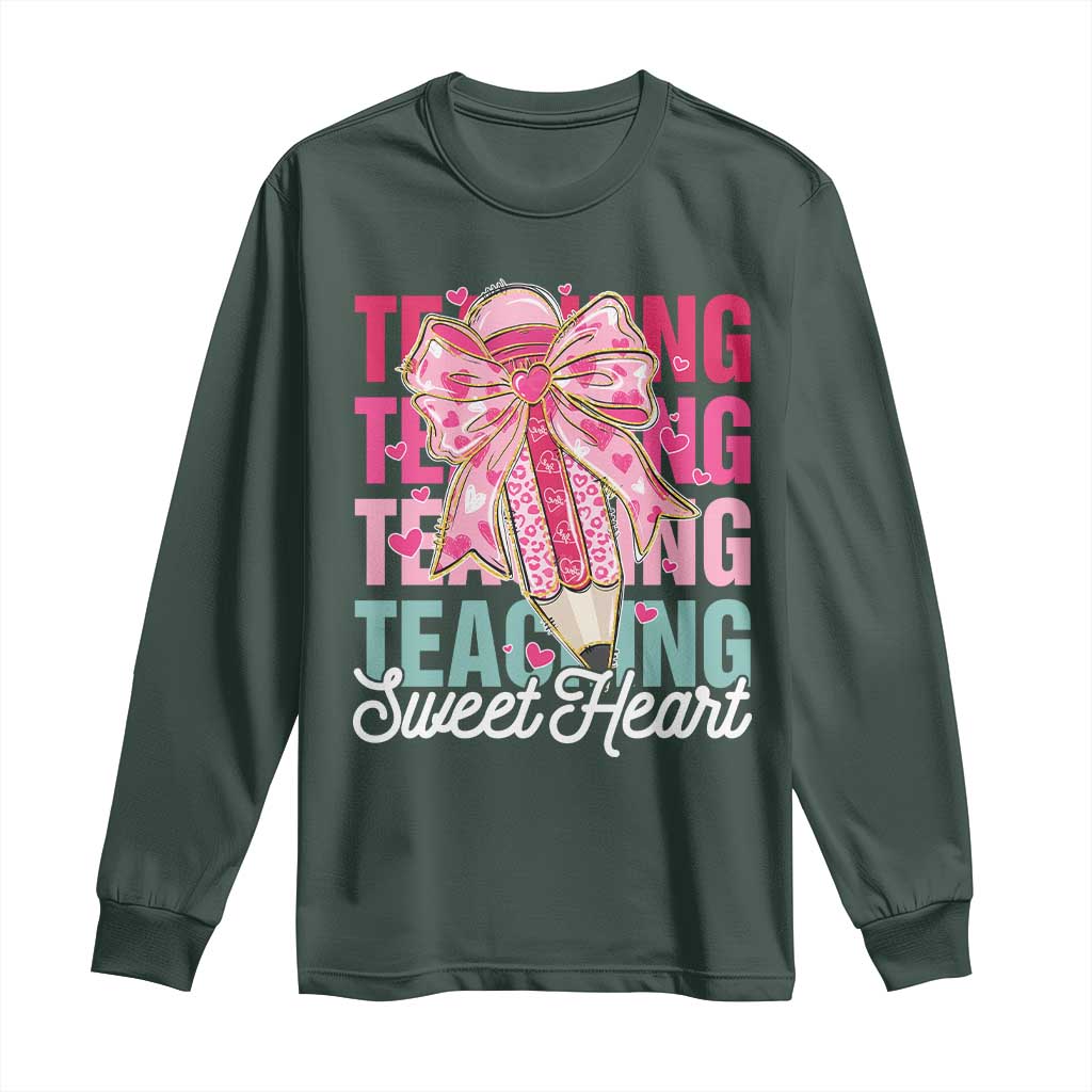 Teacher Valentine Coquette Bow Long Sleeve Shirt Teaching Sweethearts