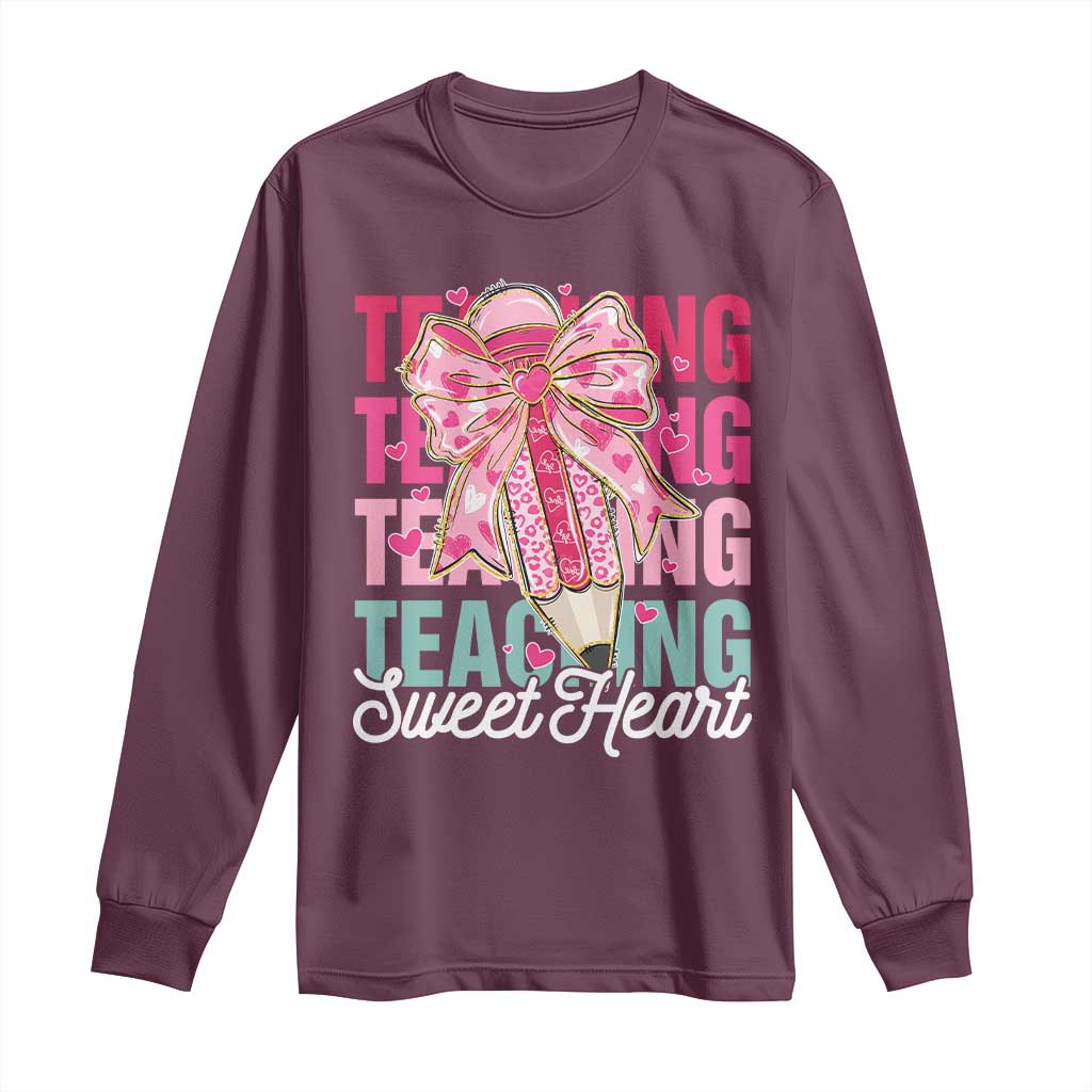 Teacher Valentine Coquette Bow Long Sleeve Shirt Teaching Sweethearts