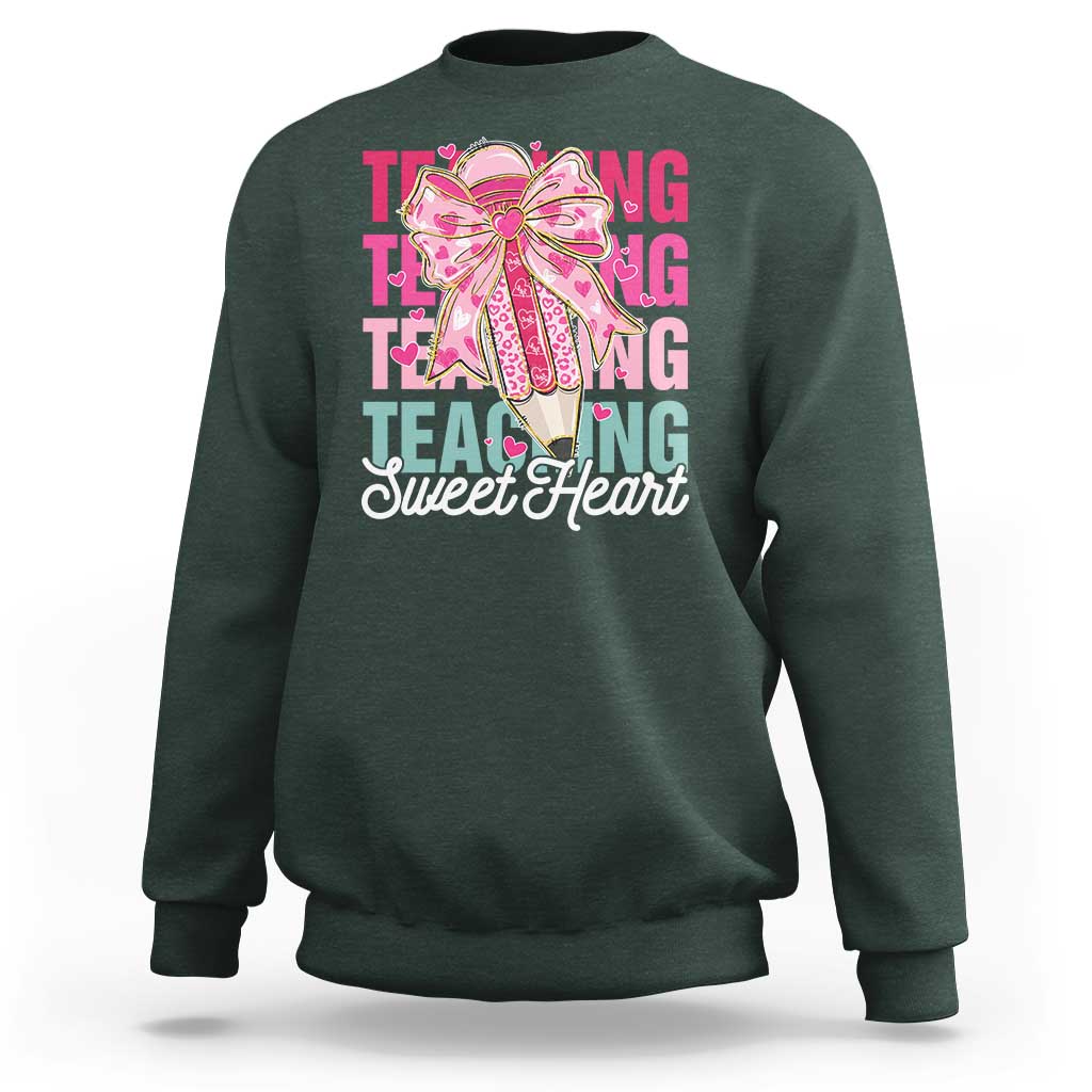 Teacher Valentine Coquette Bow Sweatshirt Teaching Sweethearts