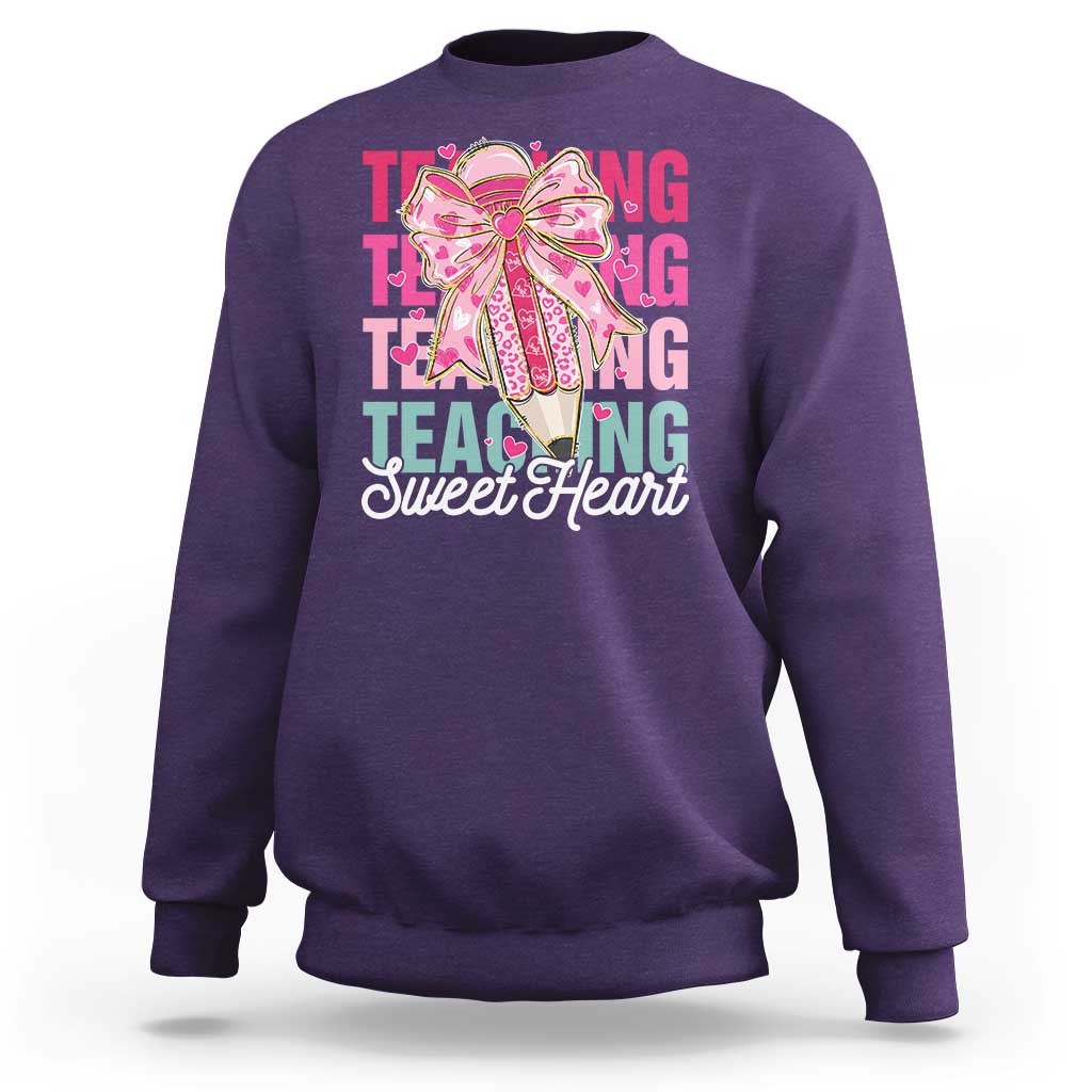Teacher Valentine Coquette Bow Sweatshirt Teaching Sweethearts
