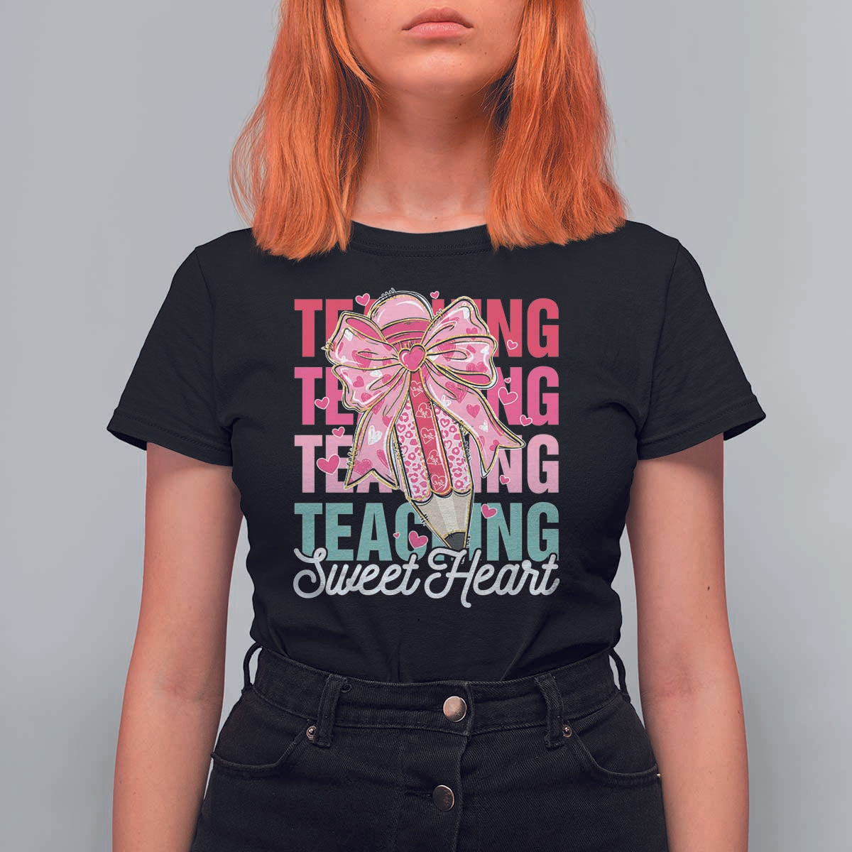 Teacher Valentine Coquette Bow T Shirt For Women Teaching Sweethearts