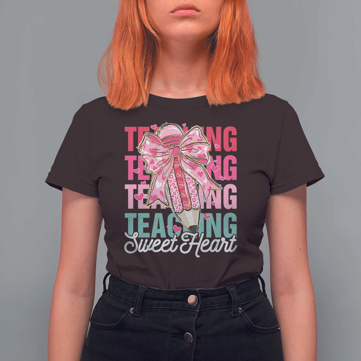 Teacher Valentine Coquette Bow T Shirt For Women Teaching Sweethearts