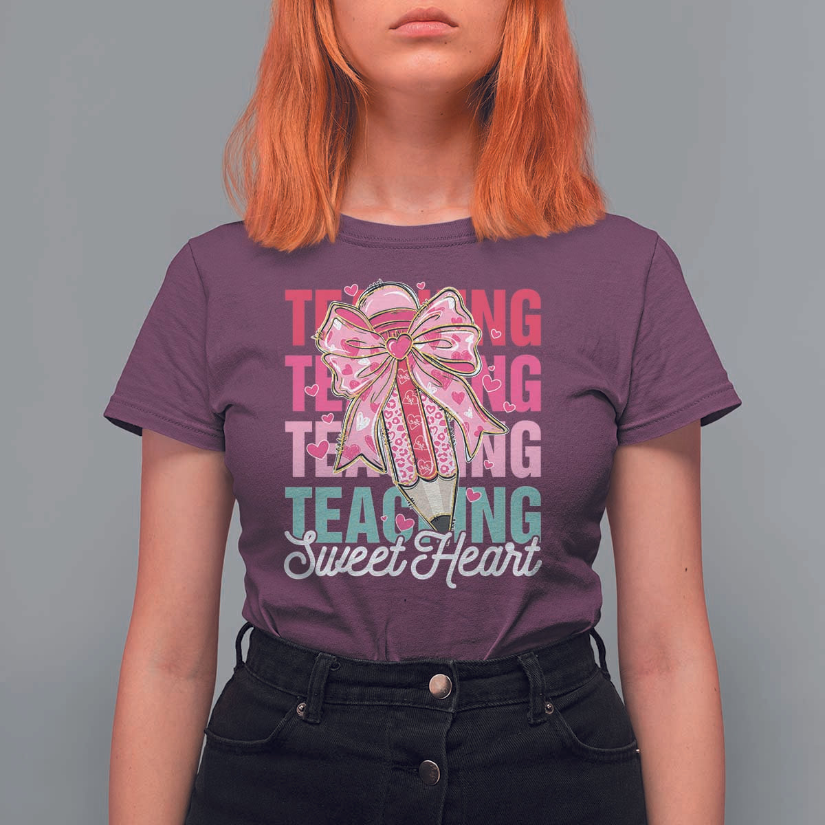 Teacher Valentine Coquette Bow T Shirt For Women Teaching Sweethearts