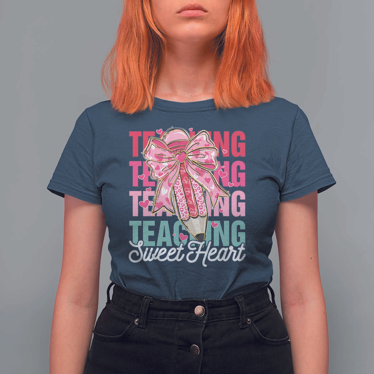 Teacher Valentine Coquette Bow T Shirt For Women Teaching Sweethearts
