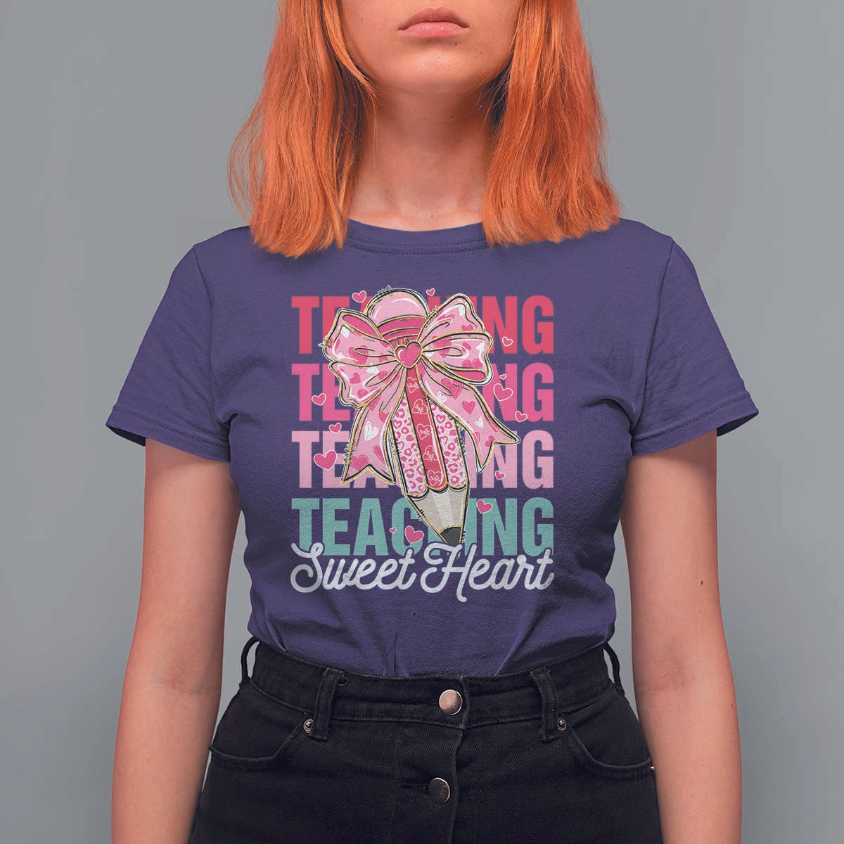 Teacher Valentine Coquette Bow T Shirt For Women Teaching Sweethearts