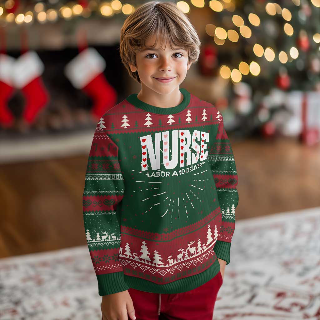 Nurse Labor and Delivery Knitted Sweatshirt L&D Maternity Nursing Baby Delivery Valentines Day Heart - Wonder Print Shop