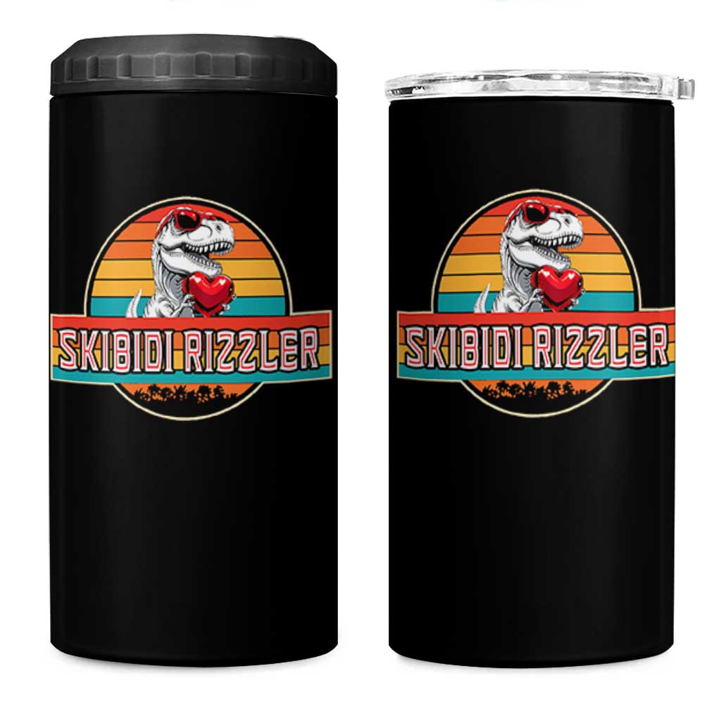 Vintage Valentines Dinosaur 4 in 1 Can Cooler Tumbler Funny Dino Meme Skibidi Rizzler - Wonder Print Shop