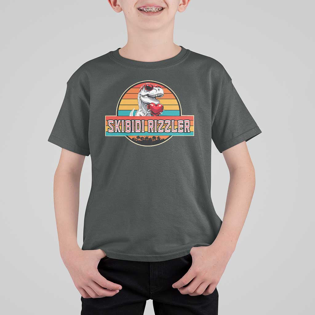 Vintage Valentines Dinosaur T Shirt For Kid Funny Dino Meme Skibidi Rizzler - Wonder Print Shop