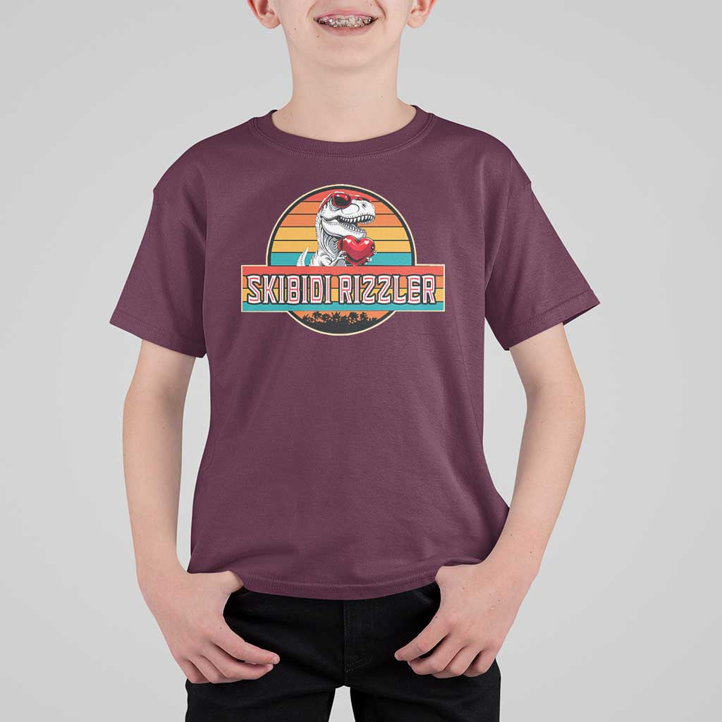Vintage Valentines Dinosaur T Shirt For Kid Funny Dino Meme Skibidi Rizzler - Wonder Print Shop