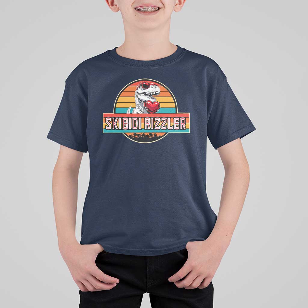 Vintage Valentines Dinosaur T Shirt For Kid Funny Dino Meme Skibidi Rizzler - Wonder Print Shop