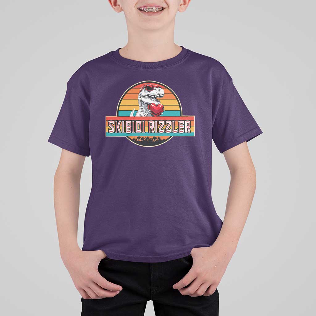 Vintage Valentines Dinosaur T Shirt For Kid Funny Dino Meme Skibidi Rizzler - Wonder Print Shop