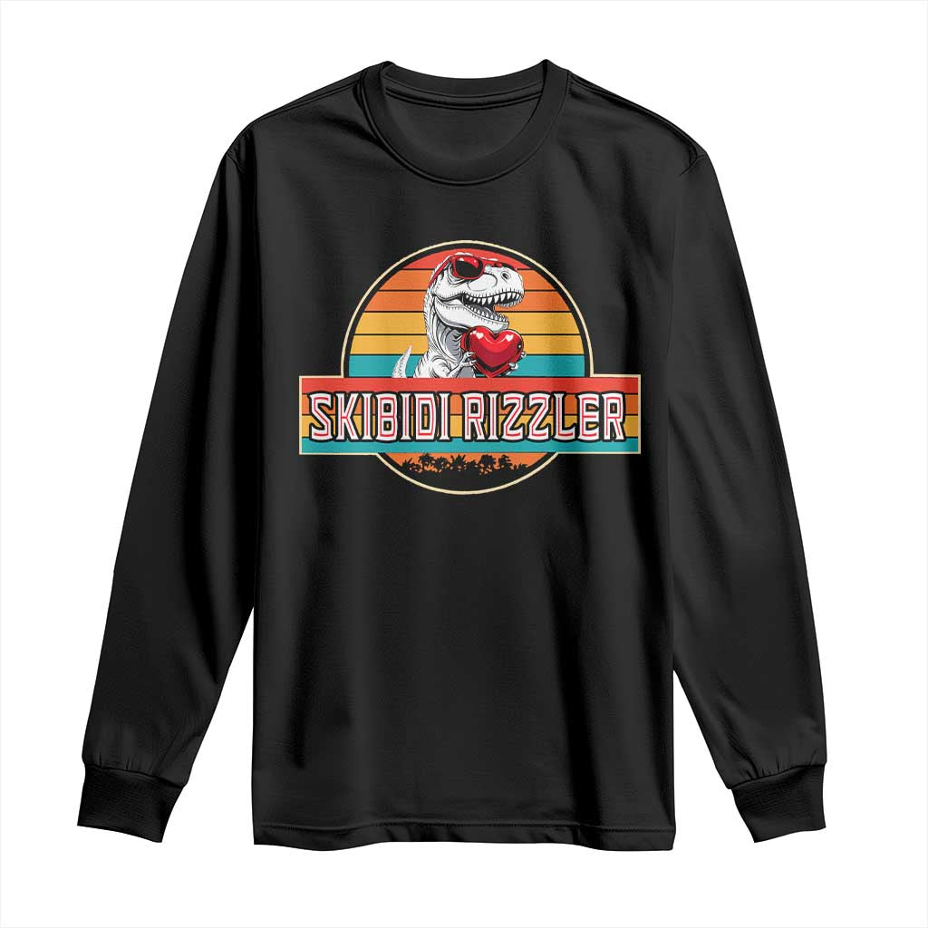 Vintage Valentines Dinosaur Long Sleeve Shirt Funny Dino Meme Skibidi Rizzler - Wonder Print Shop