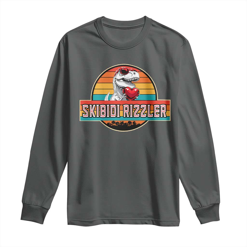 Vintage Valentines Dinosaur Long Sleeve Shirt Funny Dino Meme Skibidi Rizzler - Wonder Print Shop