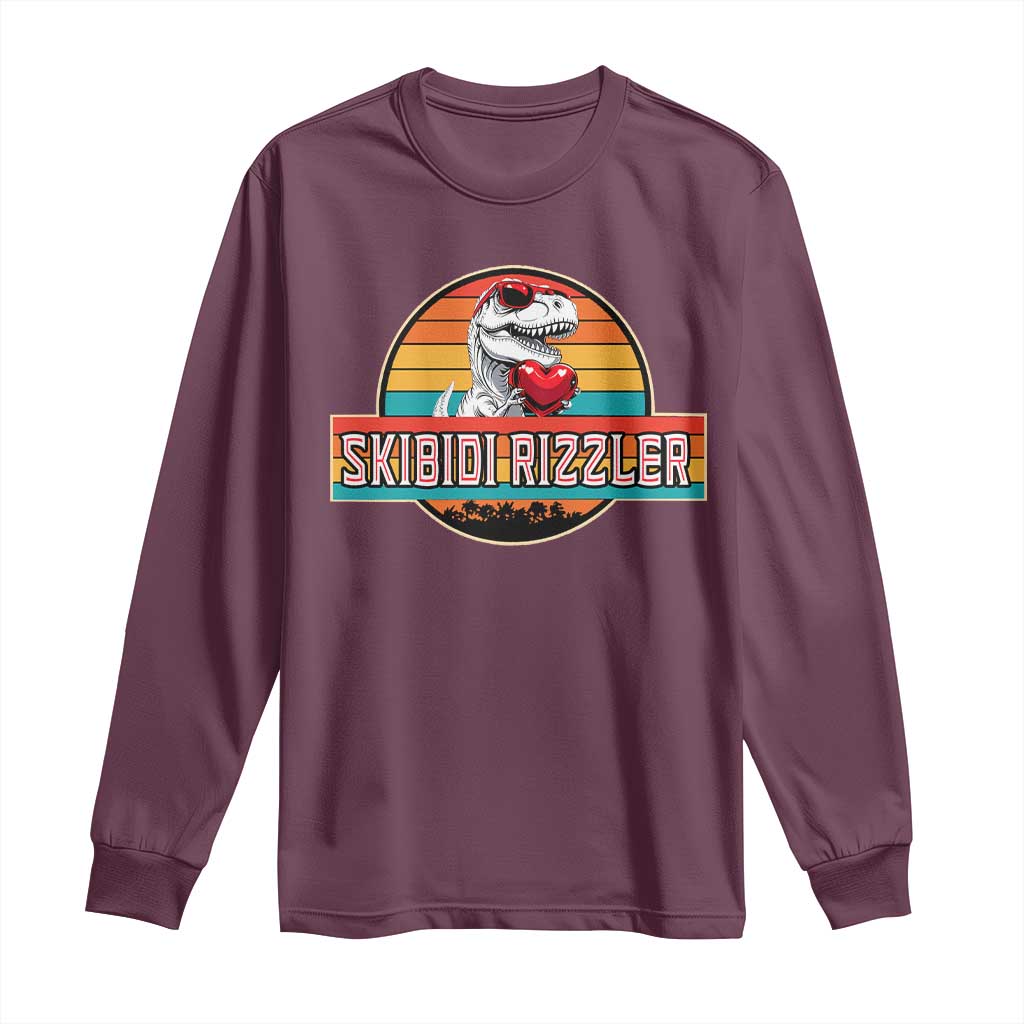 Vintage Valentines Dinosaur Long Sleeve Shirt Funny Dino Meme Skibidi Rizzler - Wonder Print Shop