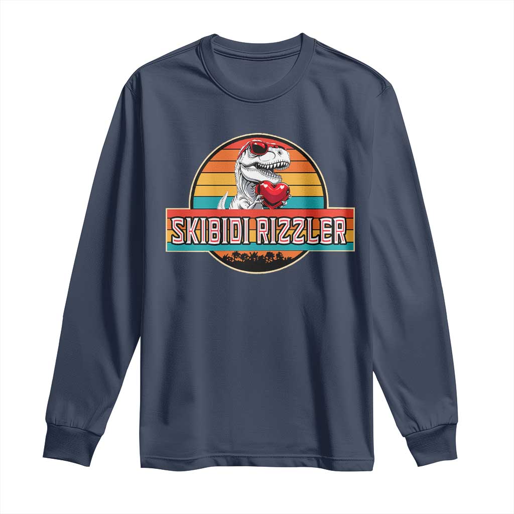 Vintage Valentines Dinosaur Long Sleeve Shirt Funny Dino Meme Skibidi Rizzler - Wonder Print Shop