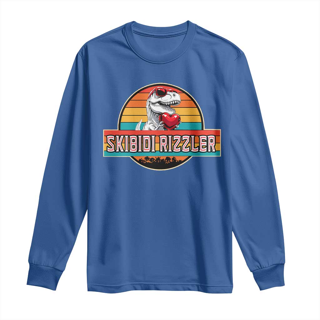 Vintage Valentines Dinosaur Long Sleeve Shirt Funny Dino Meme Skibidi Rizzler - Wonder Print Shop
