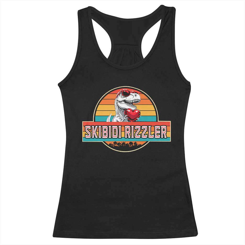 Vintage Valentines Dinosaur Racerback Tank Top Funny Dino Meme Skibidi Rizzler - Wonder Print Shop