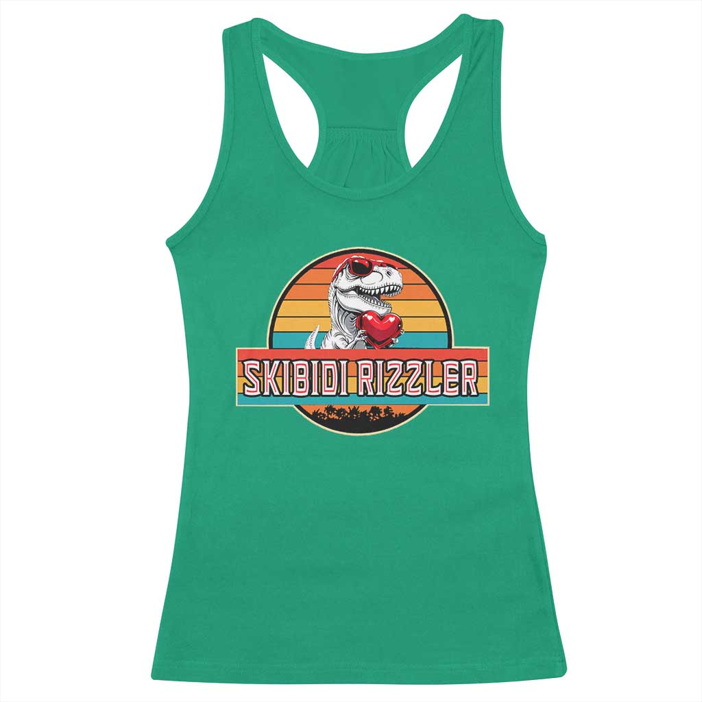 Vintage Valentines Dinosaur Racerback Tank Top Funny Dino Meme Skibidi Rizzler - Wonder Print Shop