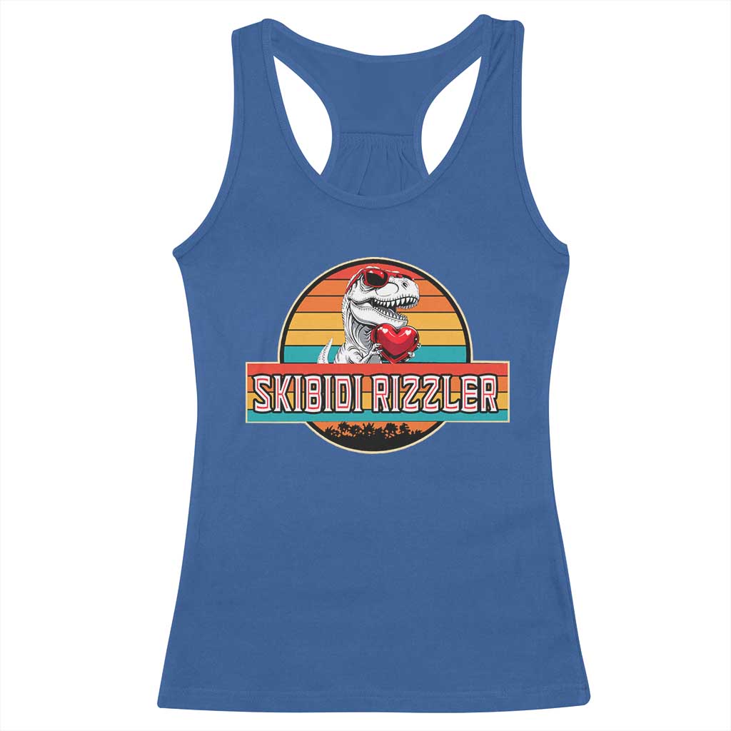 Vintage Valentines Dinosaur Racerback Tank Top Funny Dino Meme Skibidi Rizzler - Wonder Print Shop