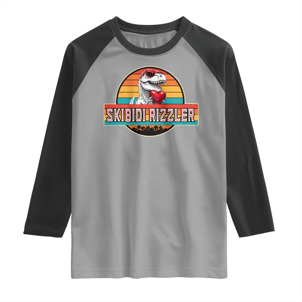 Vintage Valentines Dinosaur Raglan Shirt Funny Dino Meme Skibidi Rizzler - Wonder Print Shop