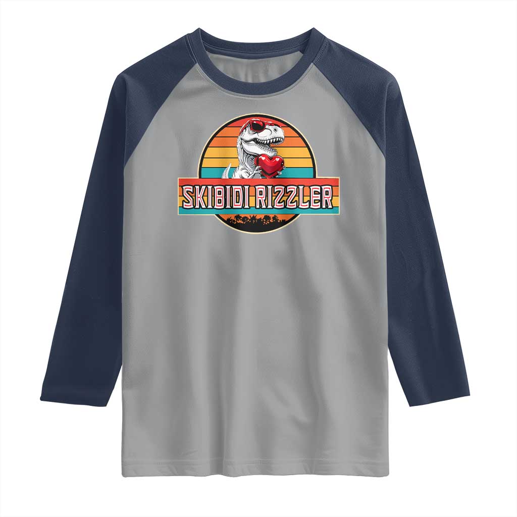 Vintage Valentines Dinosaur Raglan Shirt Funny Dino Meme Skibidi Rizzler - Wonder Print Shop