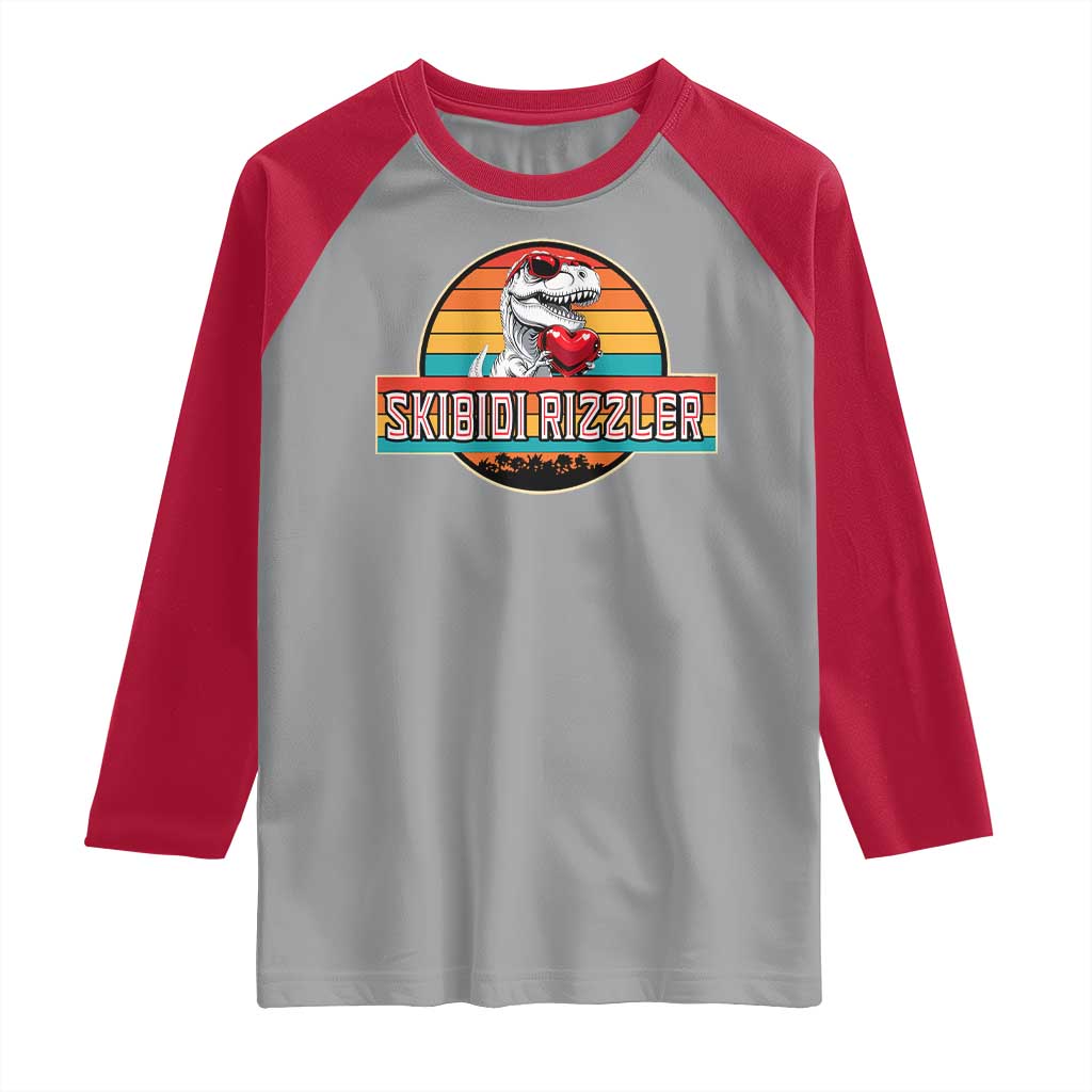 Vintage Valentines Dinosaur Raglan Shirt Funny Dino Meme Skibidi Rizzler - Wonder Print Shop