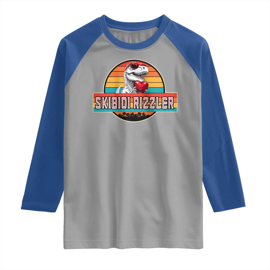 Vintage Valentines Dinosaur Raglan Shirt Funny Dino Meme Skibidi Rizzler - Wonder Print Shop
