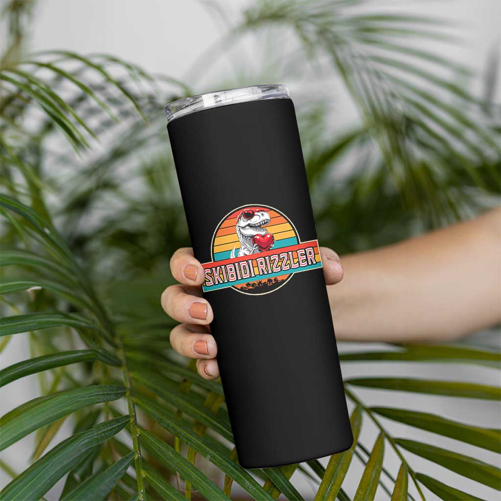 Vintage Valentines Dinosaur Skinny Tumbler Funny Dino Meme Skibidi Rizzler - Wonder Print Shop