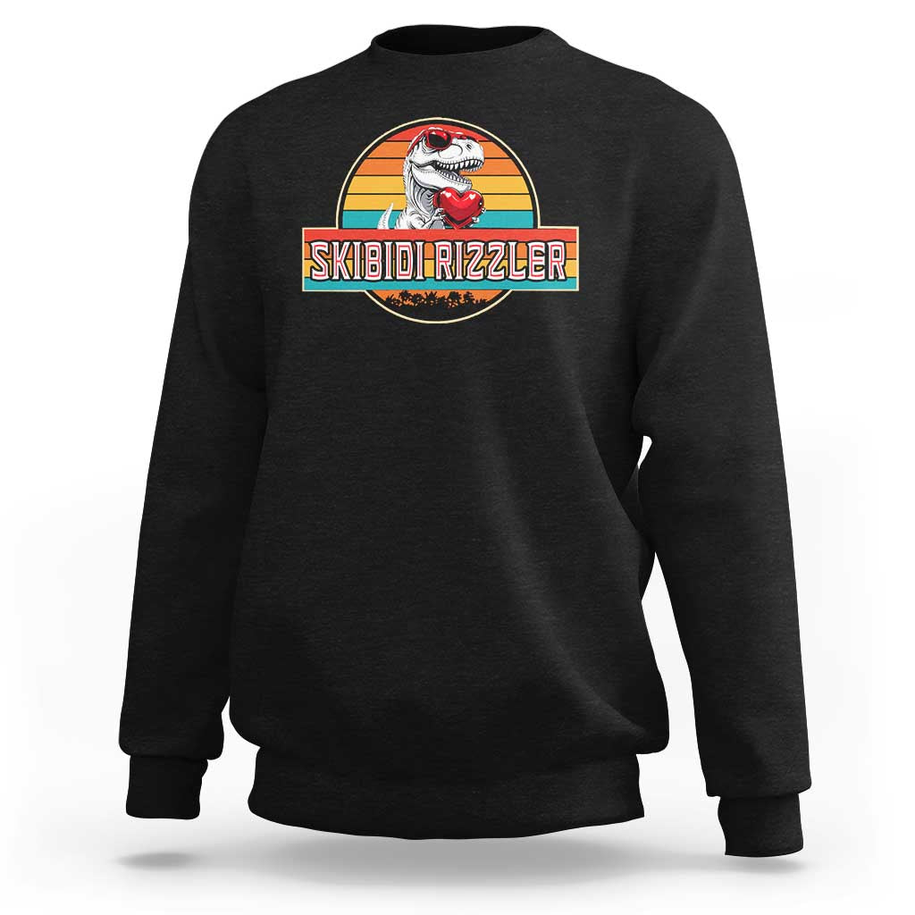 Vintage Valentines Dinosaur Sweatshirt Funny Dino Meme Skibidi Rizzler - Wonder Print Shop