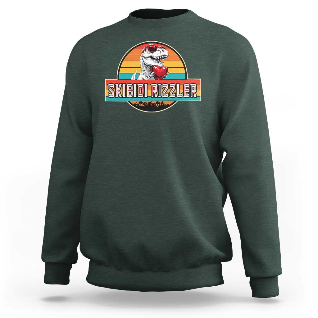 Vintage Valentines Dinosaur Sweatshirt Funny Dino Meme Skibidi Rizzler - Wonder Print Shop