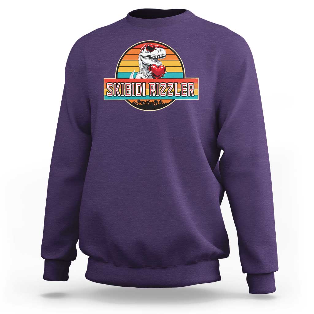 Vintage Valentines Dinosaur Sweatshirt Funny Dino Meme Skibidi Rizzler - Wonder Print Shop