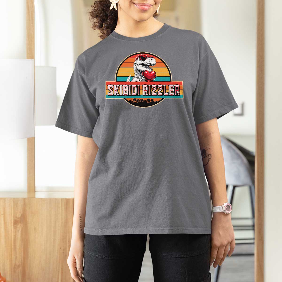 Vintage Valentines Dinosaur T Shirt For Women Funny Dino Meme Skibidi Rizzler - Wonder Print Shop