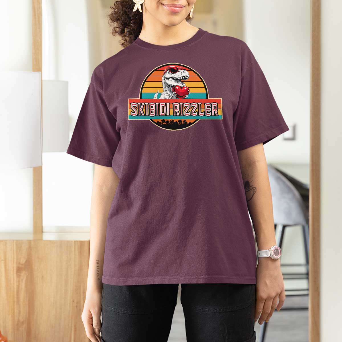 Vintage Valentines Dinosaur T Shirt For Women Funny Dino Meme Skibidi Rizzler - Wonder Print Shop