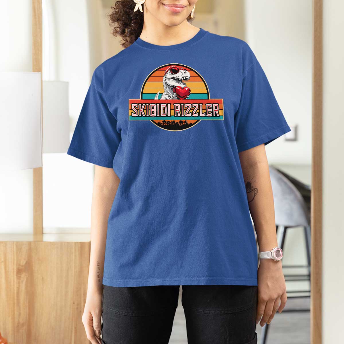 Vintage Valentines Dinosaur T Shirt For Women Funny Dino Meme Skibidi Rizzler - Wonder Print Shop