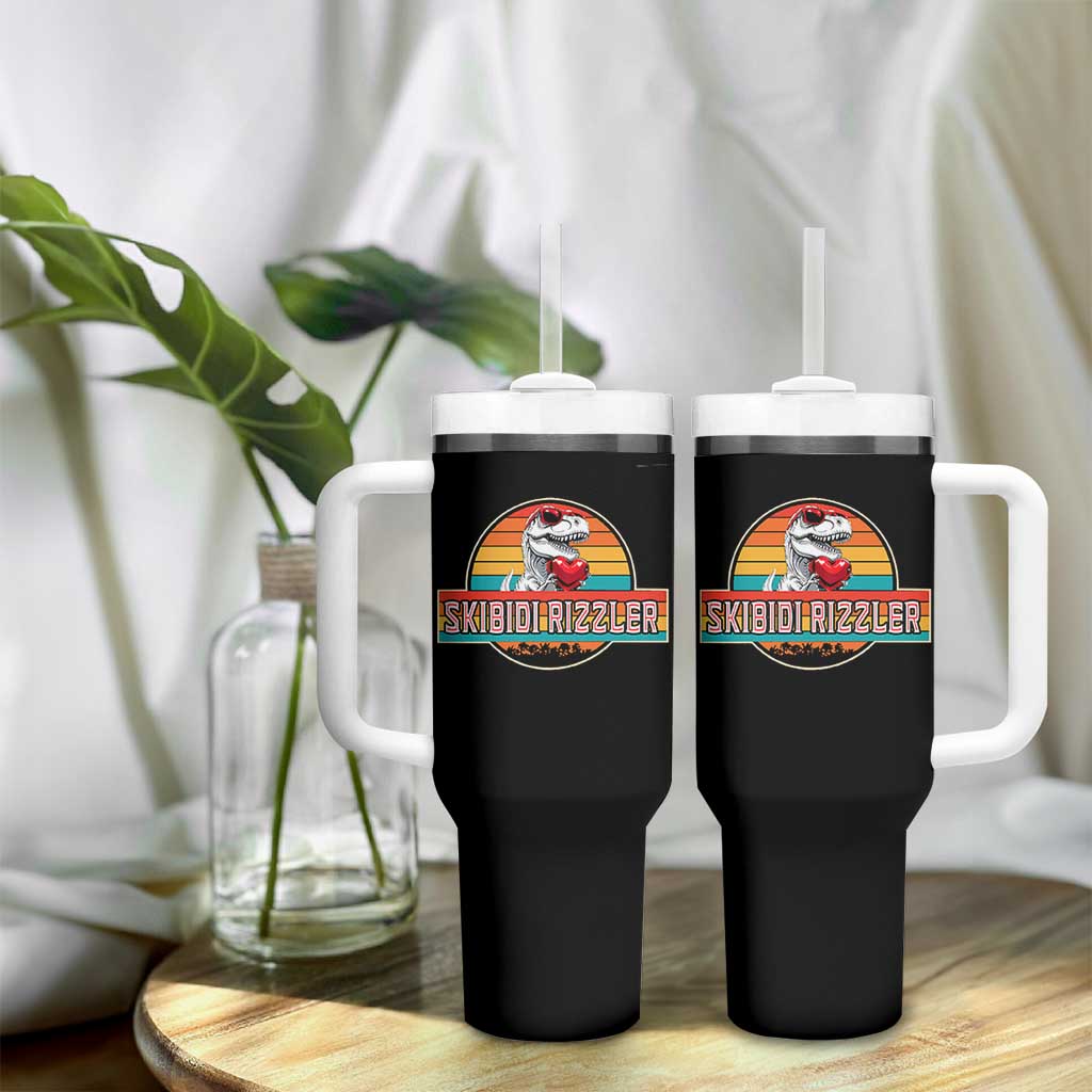 Vintage Valentines Dinosaur Tumbler With Handle Funny Dino Meme Skibidi Rizzler - Wonder Print Shop